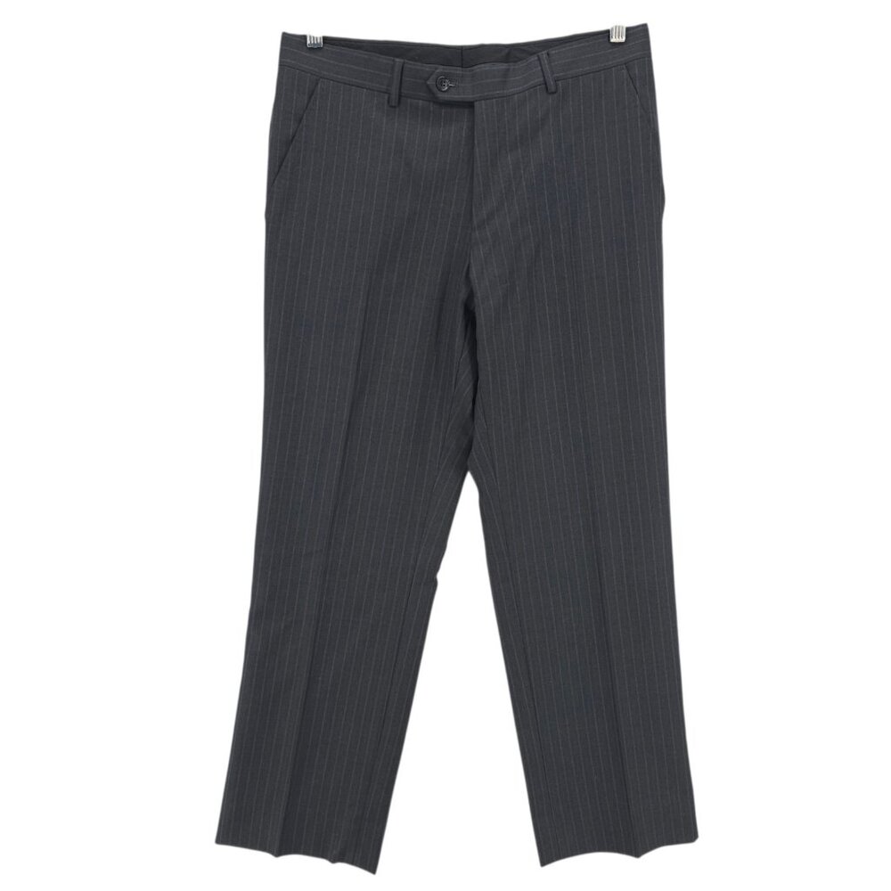 MARZONI Italy Custom Dress Pants Dark Gray Pinstripe Soft Wool Measured 33x31